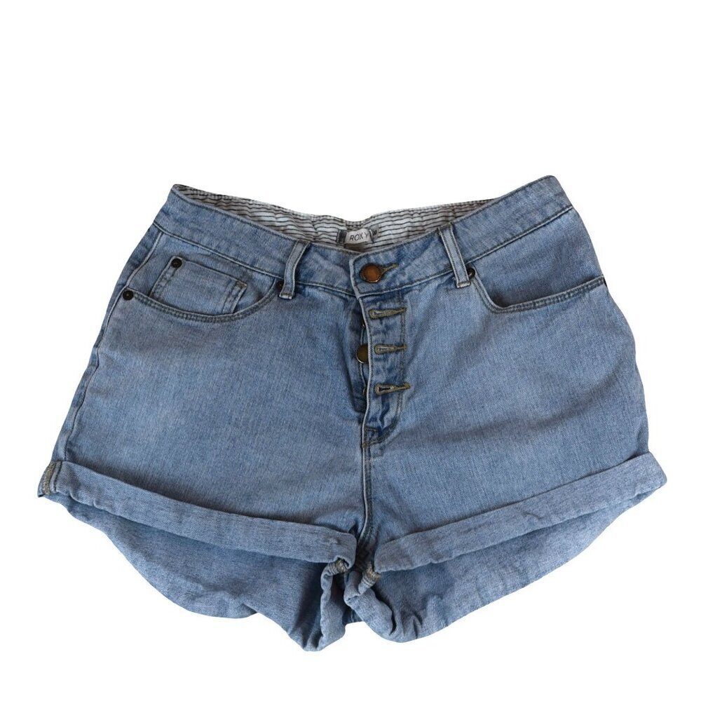 Roxy Button Fly Denim Shorts Size 30 100% Cotton Rolled Hem Preppy Surfer